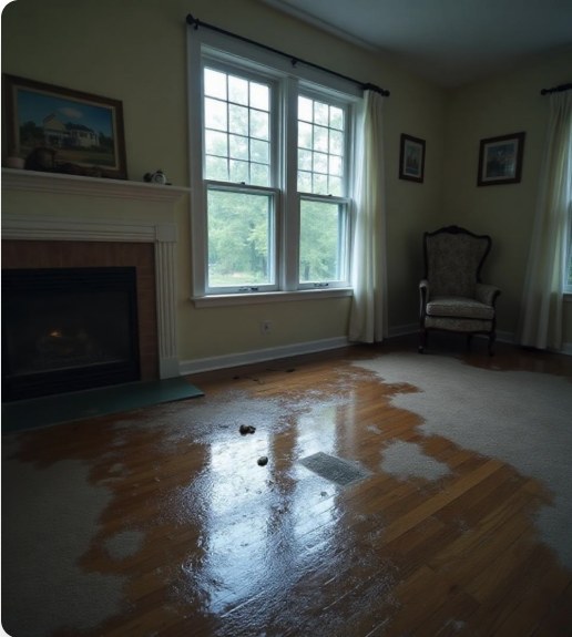 Living room water damage, fully restored - before